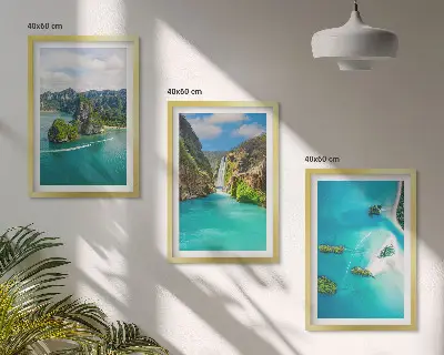 Wanddecoratie set schilderijen tropische eilanden met turkoois water