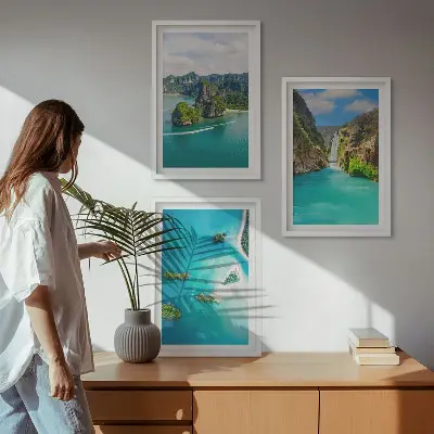 Wanddecoratie set schilderijen tropische eilanden met turkoois water