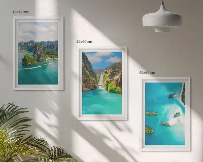 Wanddecoratie set schilderijen tropische eilanden met turkoois water
