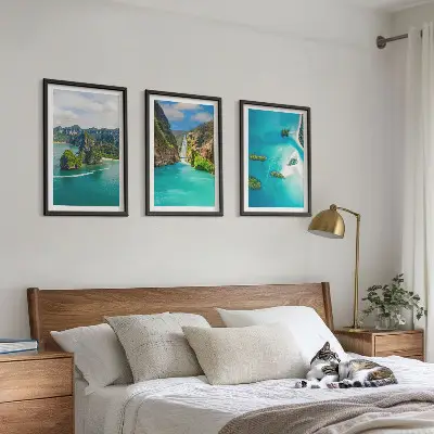 Wanddecoratie set schilderijen tropische eilanden met turkoois water