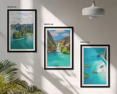 Wanddecoratie set schilderijen tropische eilanden met turkoois water