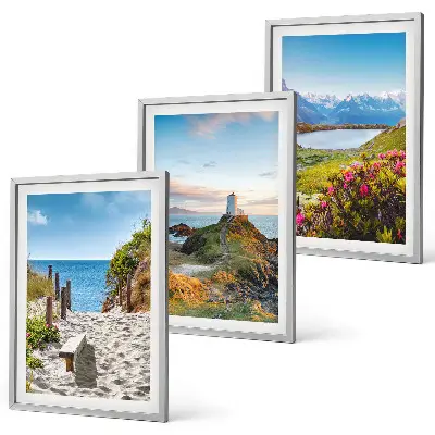 Fotowand met strand, vuurtoren, bergen en bloemen