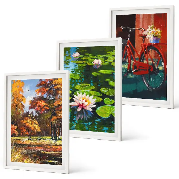 Wanddecoratie set schilderijen herfstkleuren lelie op het terras