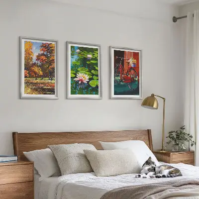 Wanddecoratie set schilderijen herfstkleuren lelie op het terras