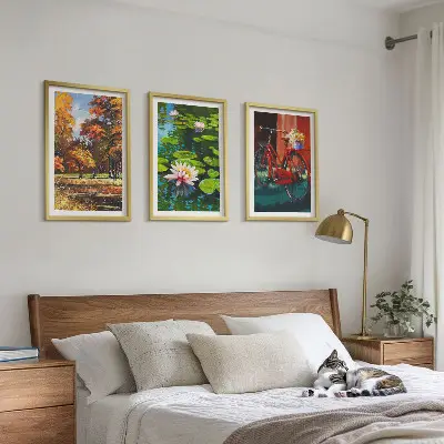 Wanddecoratie set schilderijen herfstkleuren lelie op het terras