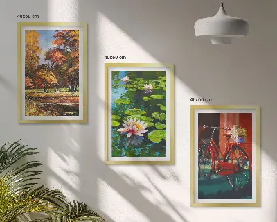 Wanddecoratie set schilderijen herfstkleuren lelie op het terras