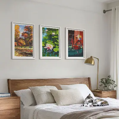Wanddecoratie set schilderijen herfstkleuren lelie op het terras