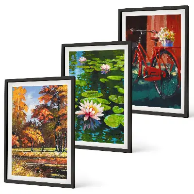 Wanddecoratie set schilderijen herfstkleuren lelie op het terras