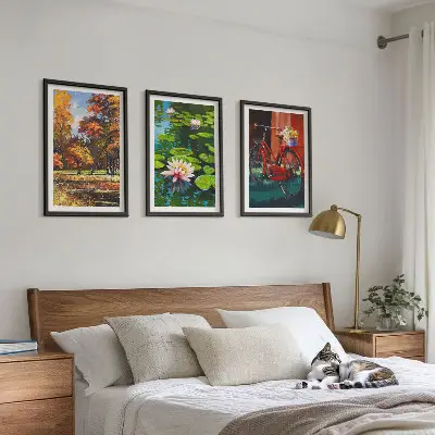Wanddecoratie set schilderijen herfstkleuren lelie op het terras