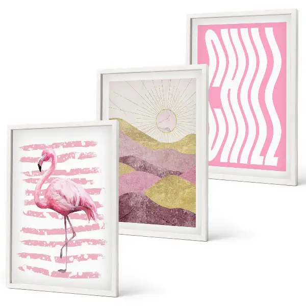 Fotowand met pastelkleurig landschap met roze flamingo