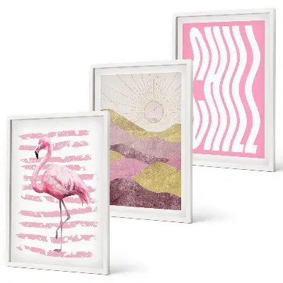 Fotowand met pastelkleurig landschap met roze flamingo