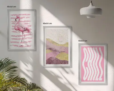 Fotowand met pastelkleurig landschap met roze flamingo