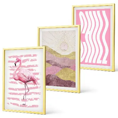 Fotowand met pastelkleurig landschap met roze flamingo