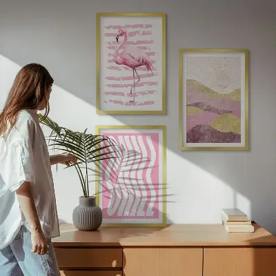 Fotowand met pastelkleurig landschap met roze flamingo