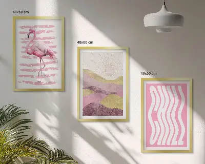 Fotowand met pastelkleurig landschap met roze flamingo