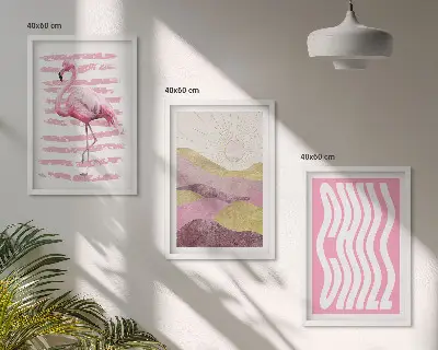 Fotowand met pastelkleurig landschap met roze flamingo