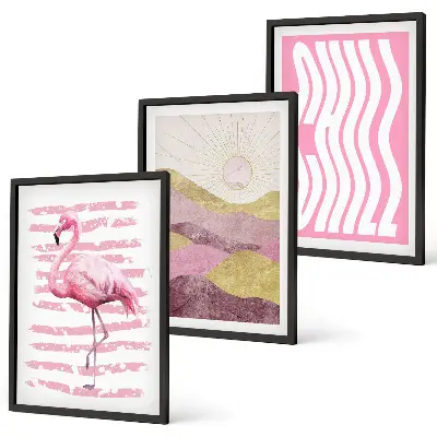 Fotowand met pastelkleurig landschap met roze flamingo