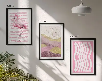 Fotowand met pastelkleurig landschap met roze flamingo