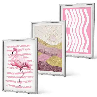 Fotowand met pastelkleurig landschap met roze flamingo