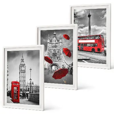 Wanddecoratie set schilderijen Czerwona budka parasolka i autobus Londyn