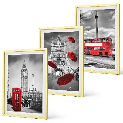 Wanddecoratieset schilderijen met rode telefooncel, paraplu en Londense bus