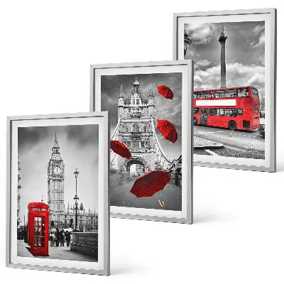 Wanddecoratieset schilderijen met rode telefooncel, paraplu en Londense bus