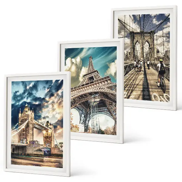 Wanddecoratieset schilderijen Europese stadsgezichten met bruggen en torens