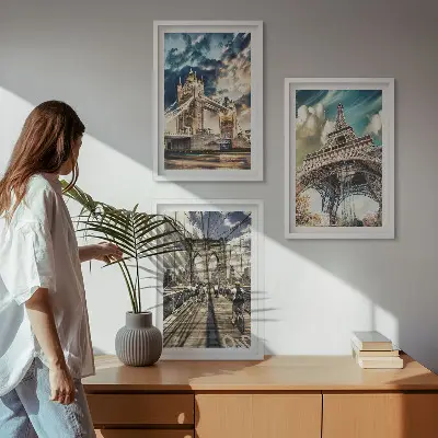 Wanddecoratieset schilderijen Europese stadsgezichten met bruggen en torens