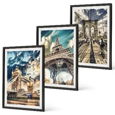 Wanddecoratieset schilderijen Europese stadsgezichten met bruggen en torens