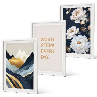 Wanddecoratieset schilderijen met abstracte bergen en bloemen