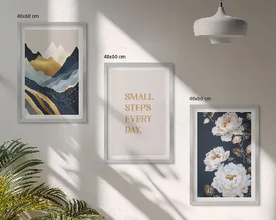 Wanddecoratieset schilderijen met abstracte bergen en bloemen