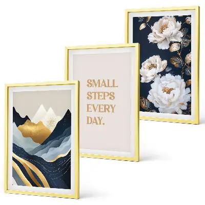 Wanddecoratieset schilderijen met abstracte bergen en bloemen