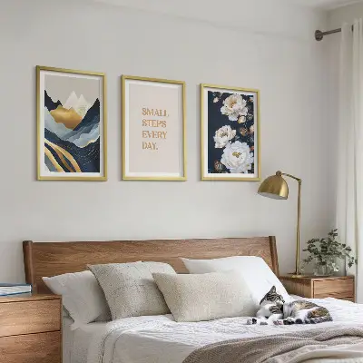 Wanddecoratieset schilderijen met abstracte bergen en bloemen