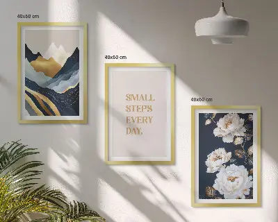 Wanddecoratieset schilderijen met abstracte bergen en bloemen