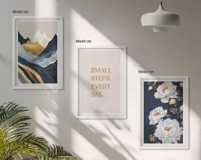 Wanddecoratieset schilderijen met abstracte bergen en bloemen