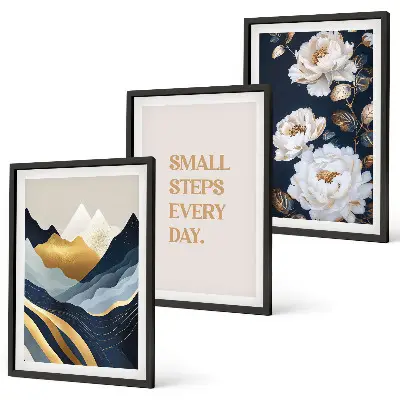 Wanddecoratieset schilderijen met abstracte bergen en bloemen