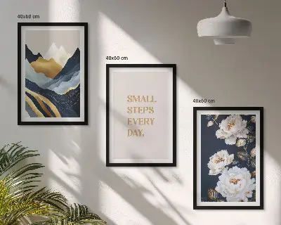 Wanddecoratieset schilderijen met abstracte bergen en bloemen