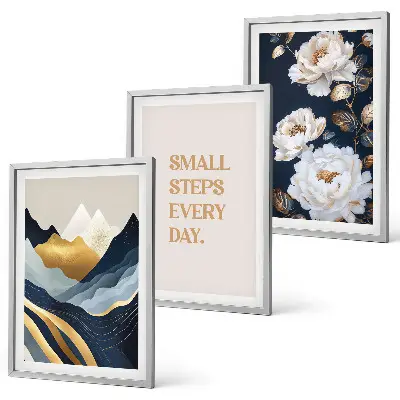 Wanddecoratieset schilderijen met abstracte bergen en bloemen