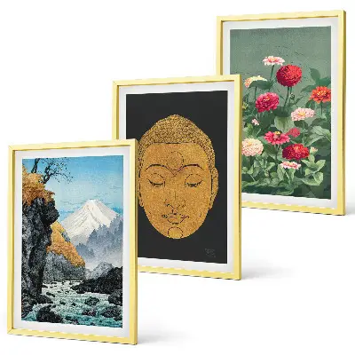 Set schilderijen voor wanddecoratie met Japanse natuur en Japandi cultuur