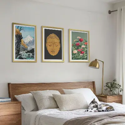 Set schilderijen voor wanddecoratie met Japanse natuur en Japandi cultuur