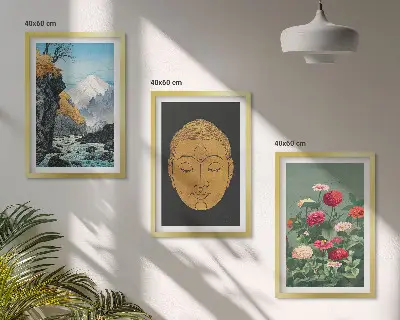 Set schilderijen voor wanddecoratie met Japanse natuur en Japandi cultuur