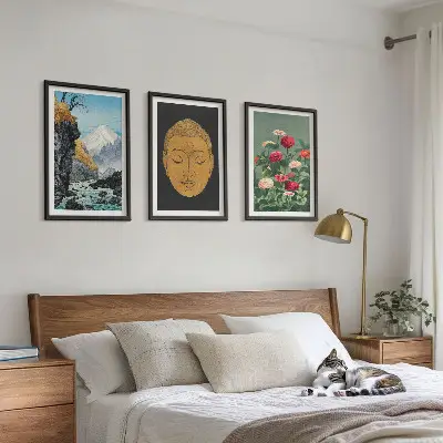 Set schilderijen voor wanddecoratie met Japanse natuur en Japandi cultuur