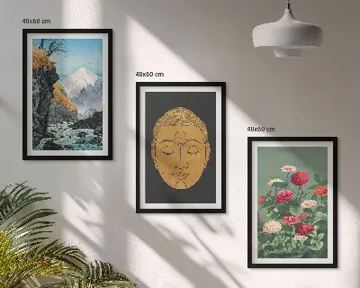 Set schilderijen voor wanddecoratie met Japanse natuur en Japandi cultuur