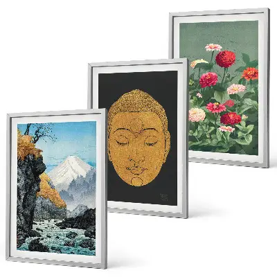Set schilderijen voor wanddecoratie met Japanse natuur en Japandi cultuur
