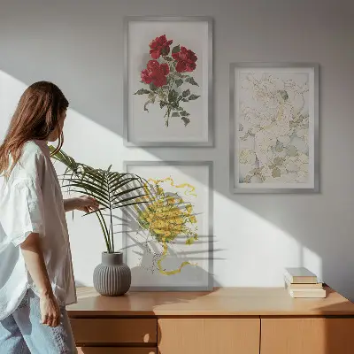 Fotowand met rode rozen en een witte figuur