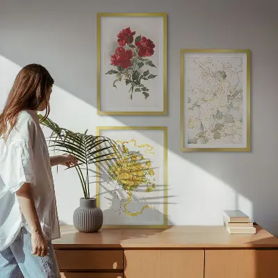 Fotowand met rode rozen en een witte figuur