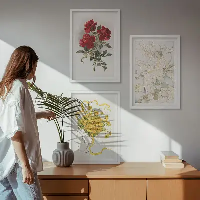Fotowand met rode rozen en een witte figuur