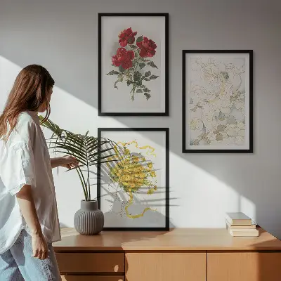 Fotowand met rode rozen en een witte figuur