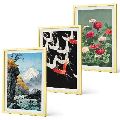 Wanddecoratieset met schilderijen met afbeeldingen van bergen, watervallen, vogels en bloemen
