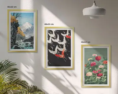 Wanddecoratieset met schilderijen met afbeeldingen van bergen, watervallen, vogels en bloemen